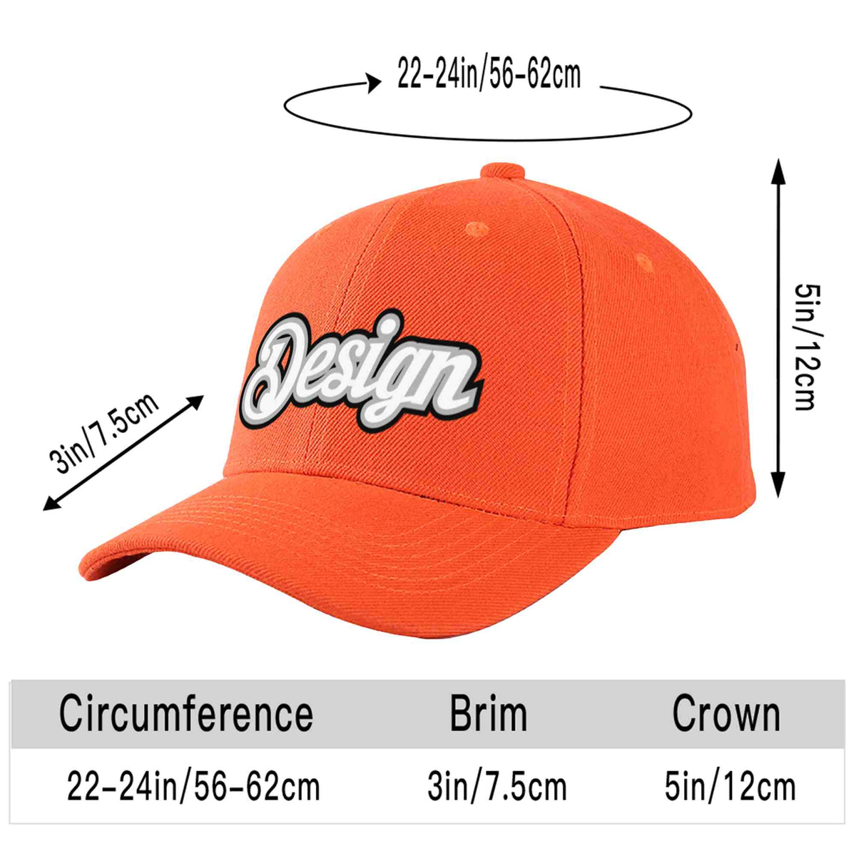 Custom Tangerine White-Gray Curved Eaves Sport Design Baseball Cap