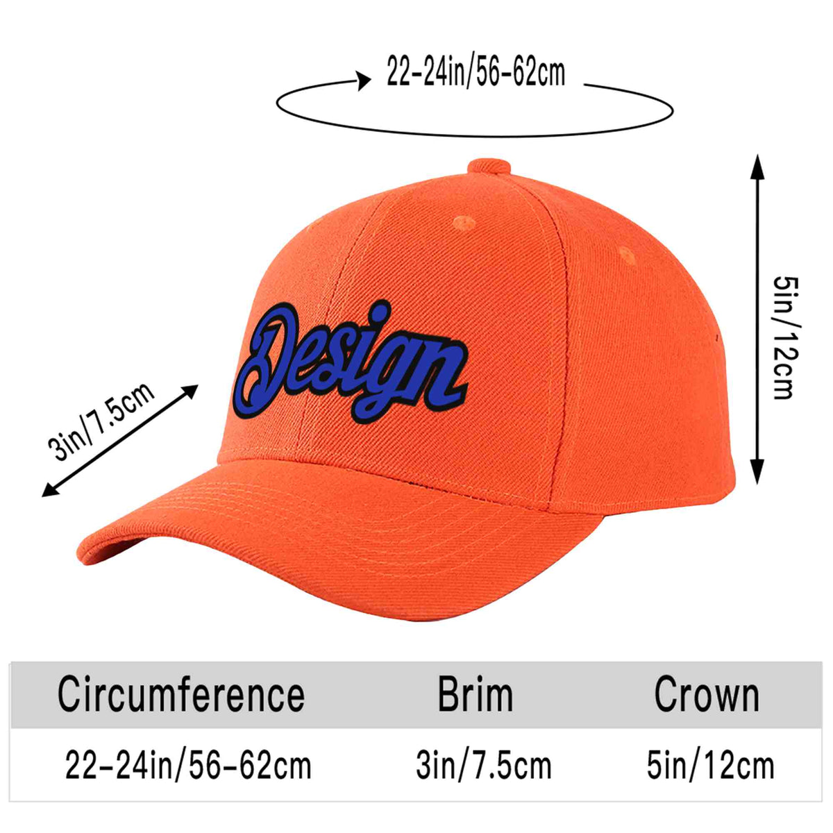 Custom Tangerine Royal-Black Curved Eaves Sport Design Baseball Cap