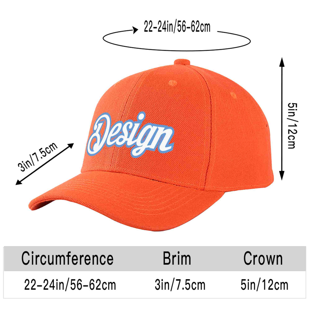 Custom Tangerine White-Light Blue Curved Eaves Sport Design Baseball Cap