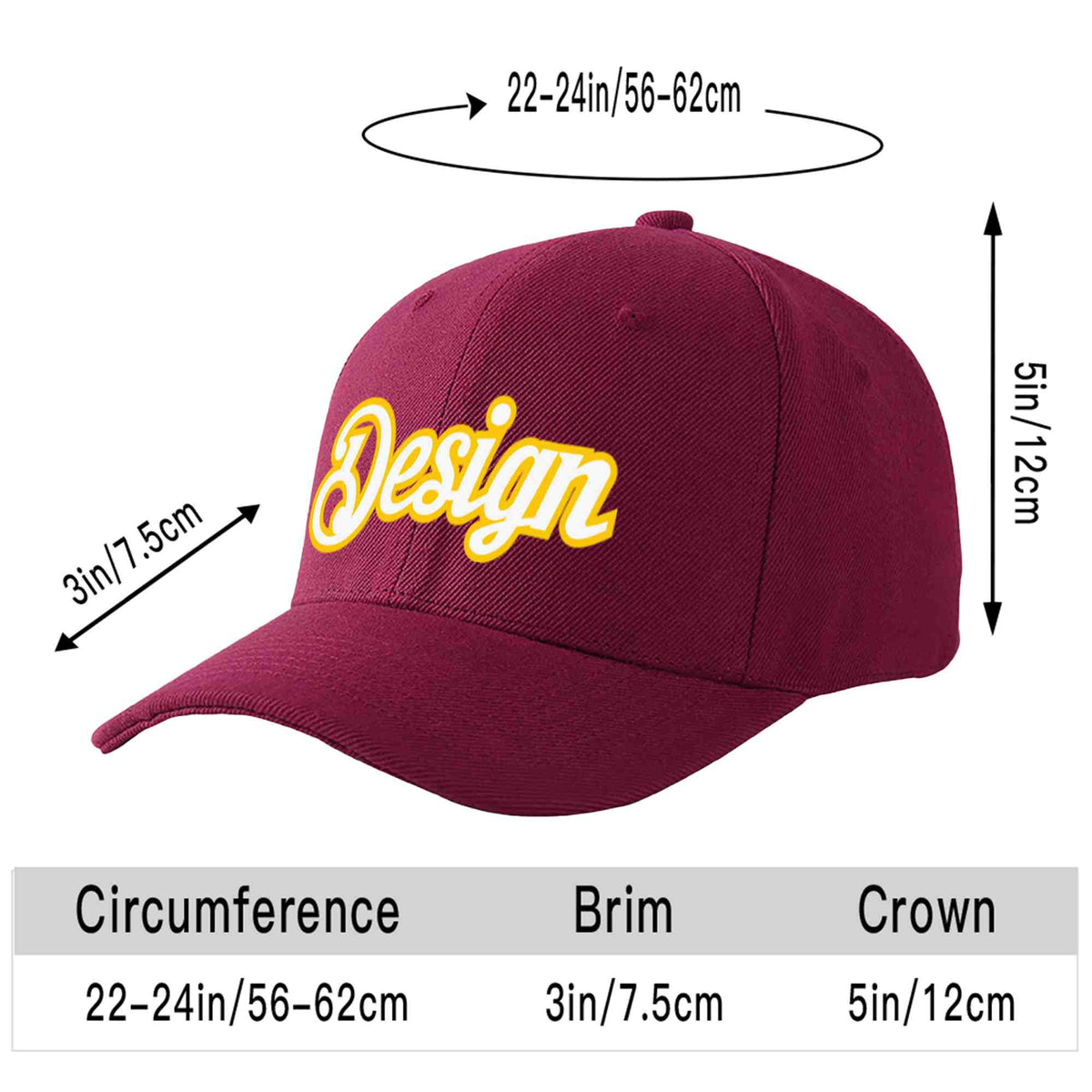 Custom Red Wine White-Gold Curved Eaves Sport Design Baseball Cap