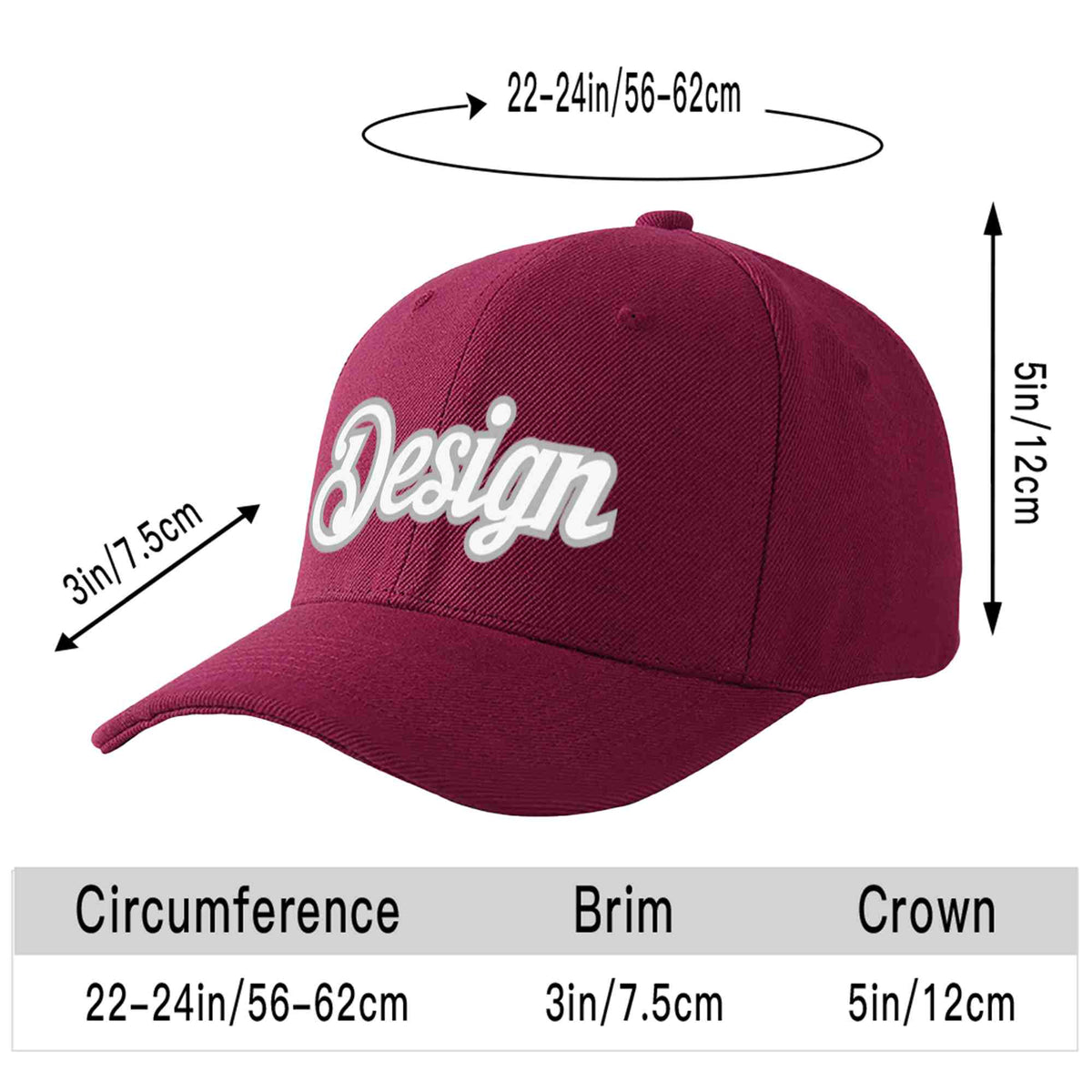 Custom Red Wine White-Gray Curved Eaves Sport Design Baseball Cap