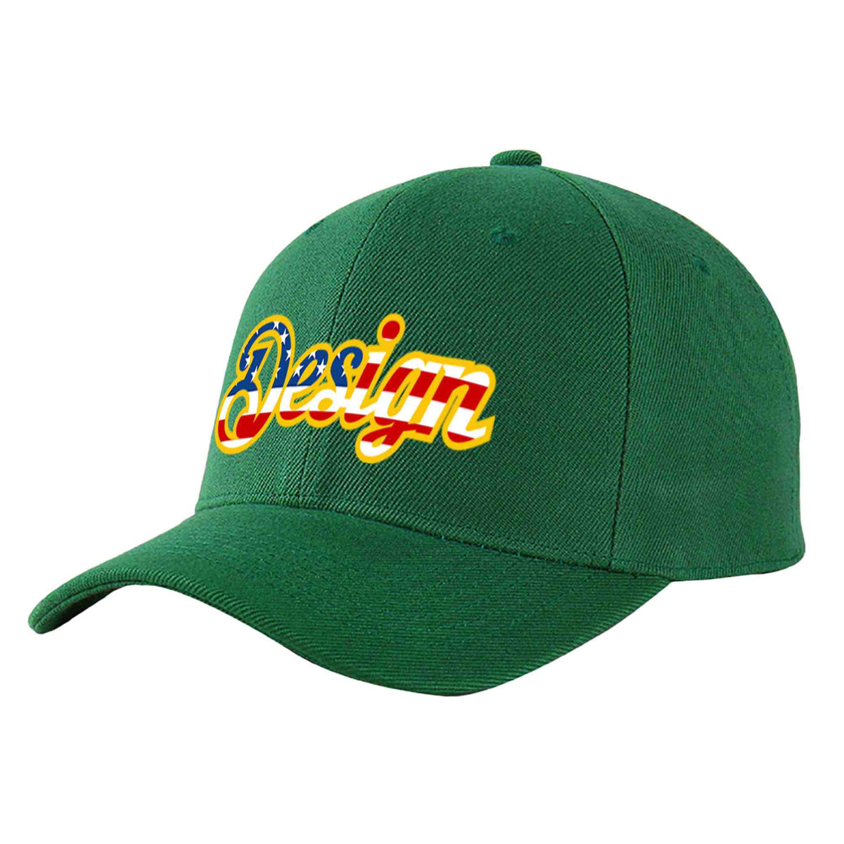 Custom Green Vintage USA Flag-Gold Curved Eaves Sport Design Baseball Cap
