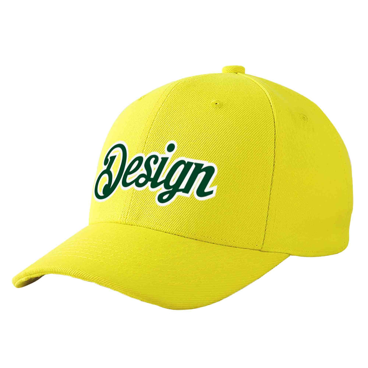 Custom Yellow Green-White Curved Eaves Sport Design Baseball Cap