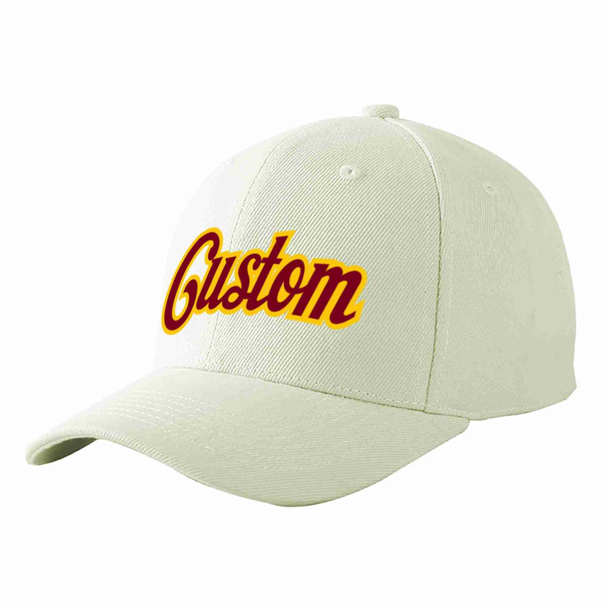 Custom Cream Crimson-Gold Curved Eaves Sport Baseball Cap Design for Men/Women/Youth