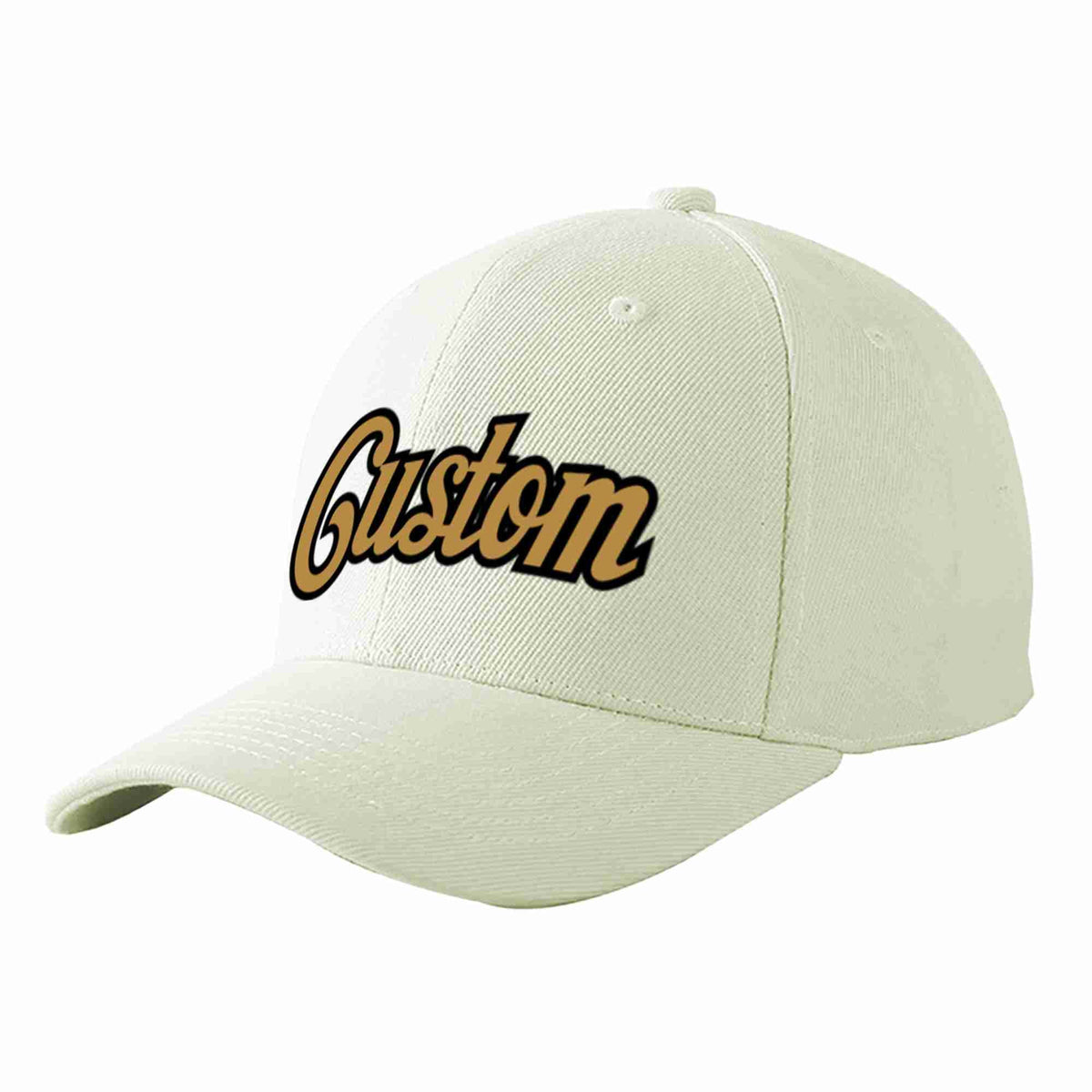 Custom Cream Old Gold-Black Curved Eaves Sport Baseball Cap Design for Men/Women/Youth