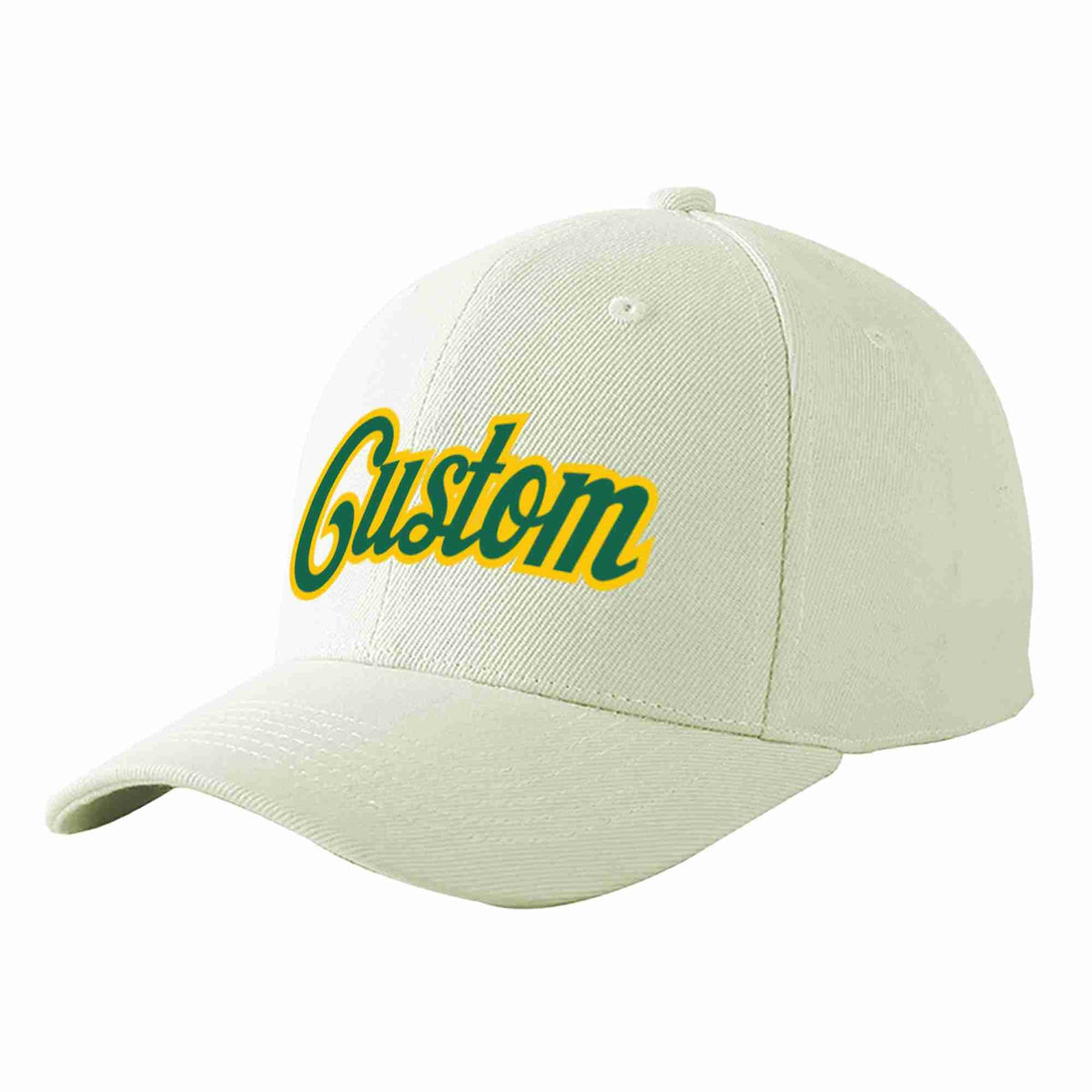 Custom Cream Kelly Green-Gold Curved Eaves Sport Baseball Cap Design for Men/Women/Youth