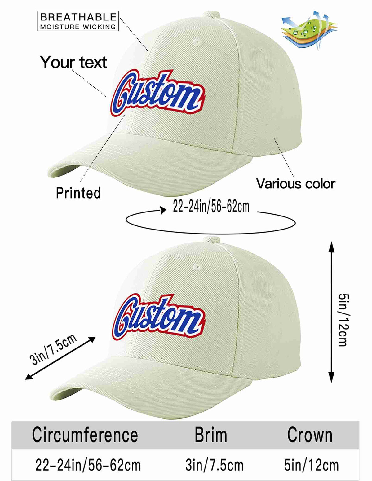 Custom Cream Royal-White Curved Eaves Sport Baseball Cap Design for Men/Women/Youth