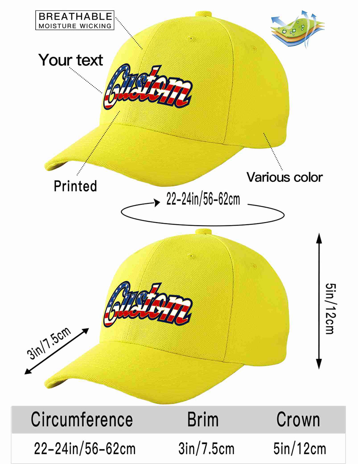 Custom Yellow Vintage USA Flag-Gold Curved Eaves Sport Baseball Cap Design for Men/Women/Youth