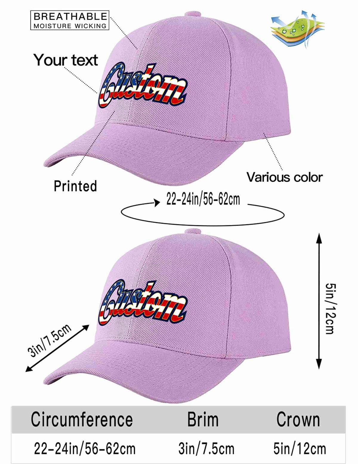 Custom Light Purple Vintage USA Flag-Gold Curved Eaves Sport Baseball Cap Design for Men/Women/Youth