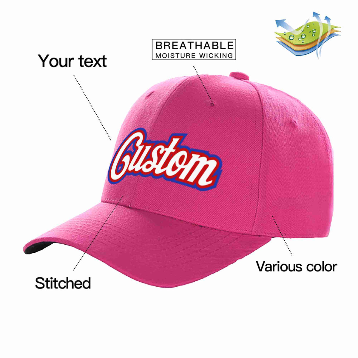 Custom Rose Red White-Red Curved Eaves Sport Baseball Cap Design for Men/Women/Youth