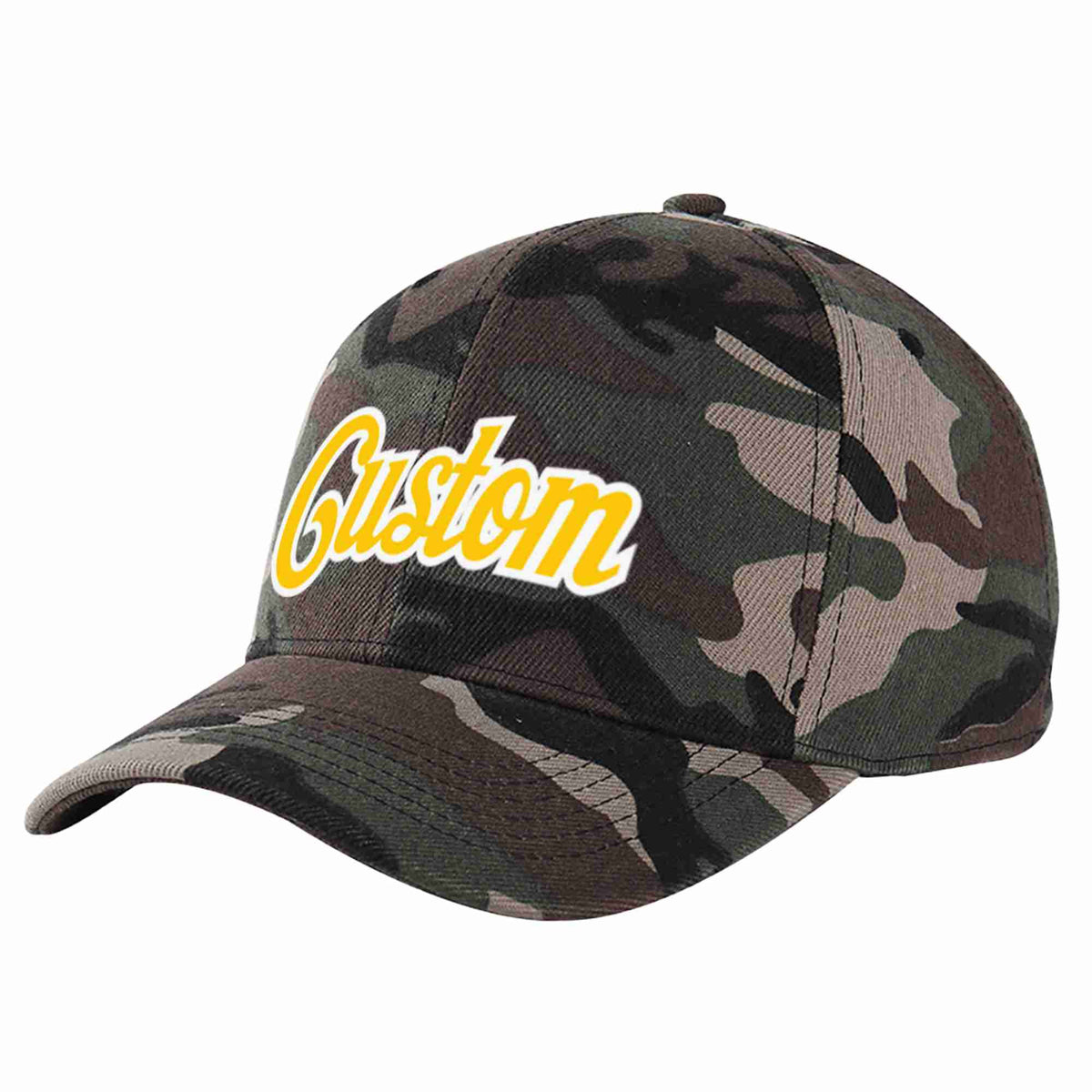 Custom Camo Gold-White Curved Eaves Sport Baseball Cap Design for Men/Women/Youth