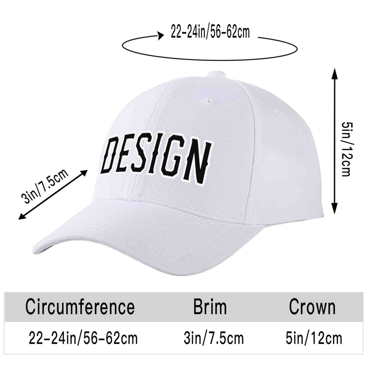 Custom White Black-White Curved Eaves Sport Design Baseball Cap