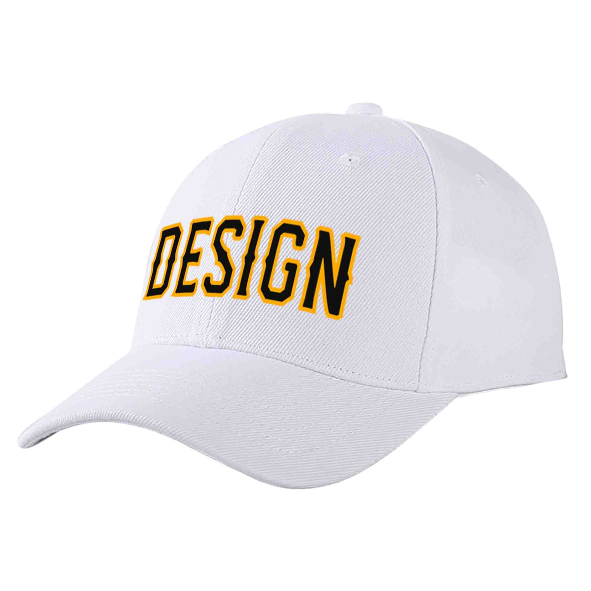 Custom White Black-Yellow Curved Eaves Sport Design Baseball Cap