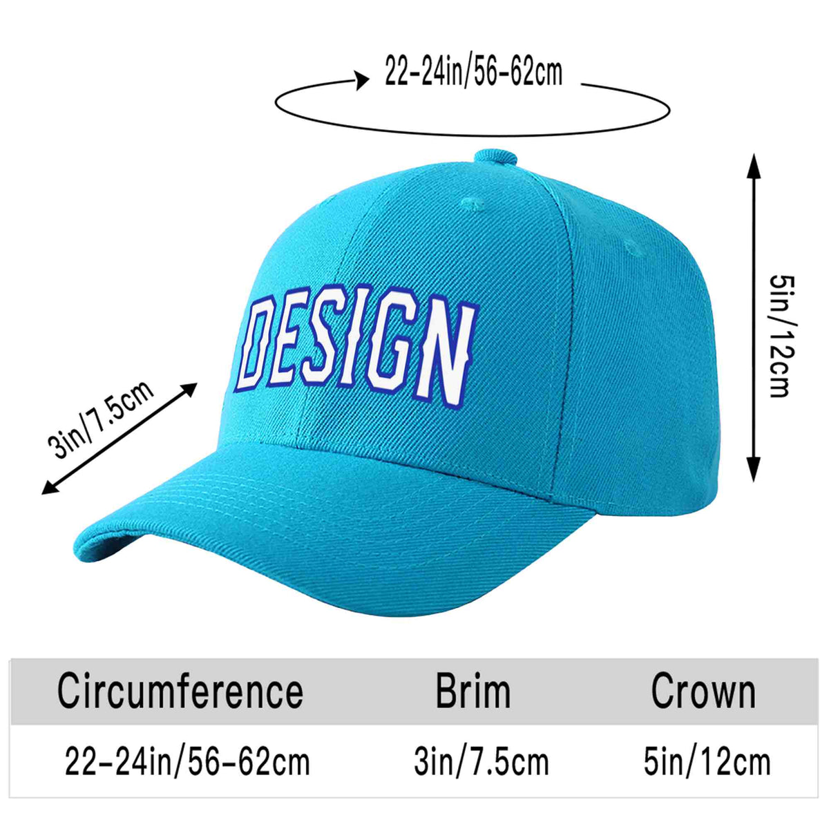 Custom Aqua White-Royal Curved Eaves Sport Design Baseball Cap