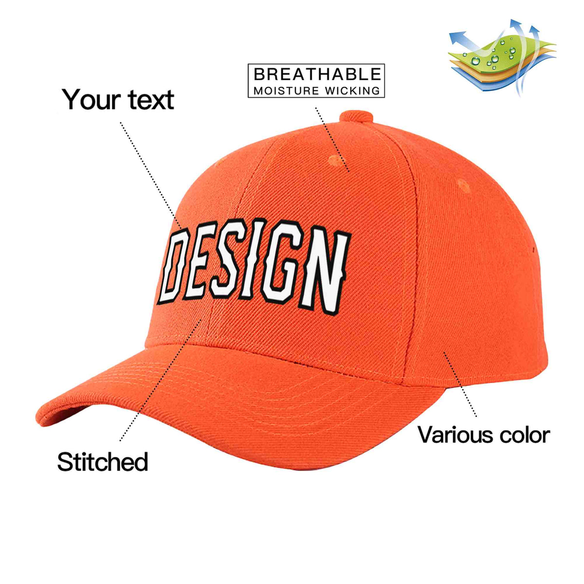 Custom Tangerine White-Black Curved Eaves Sport Design Baseball Cap