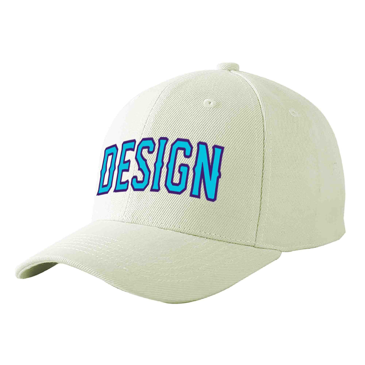 Custom Cream Light Blue-Purple Curved Eaves Sport Design Baseball Cap