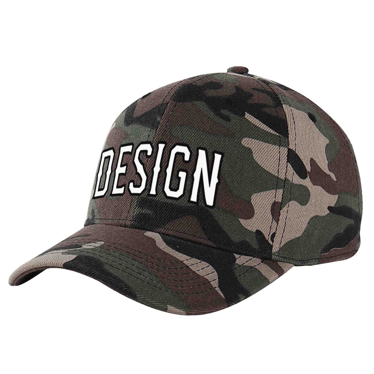 Custom Camo White-Black Curved Eaves Sport Design Baseball Cap