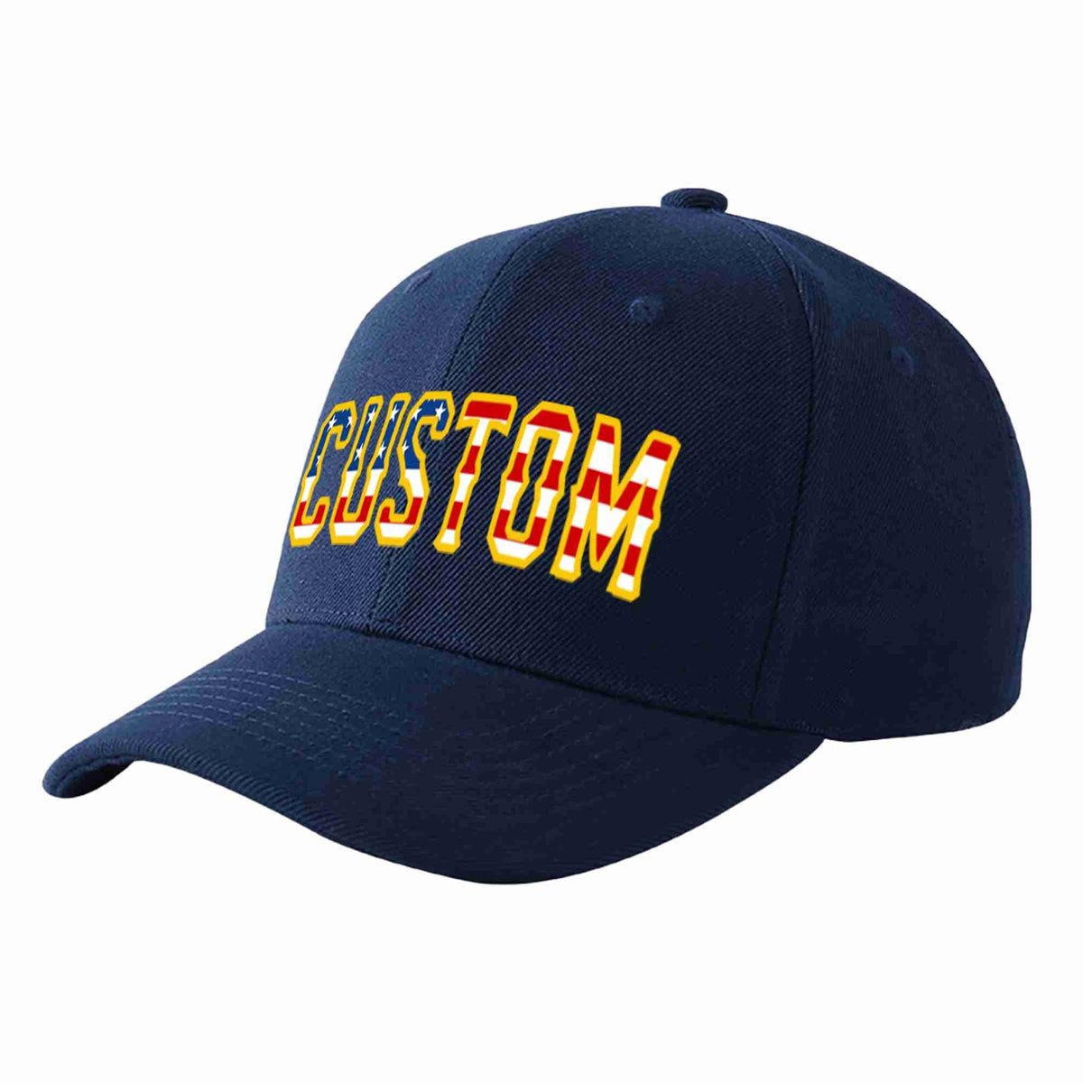 Custom Navy Vintage USA Flag-Gold Curved Eaves Sport Baseball Cap Design for Men/Women/Youth