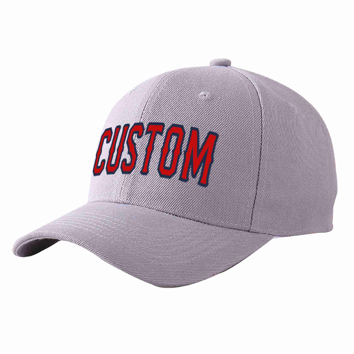 Custom Gray Red-Navy Curved Eaves Sport Baseball Cap Design for Men/Women/Youth