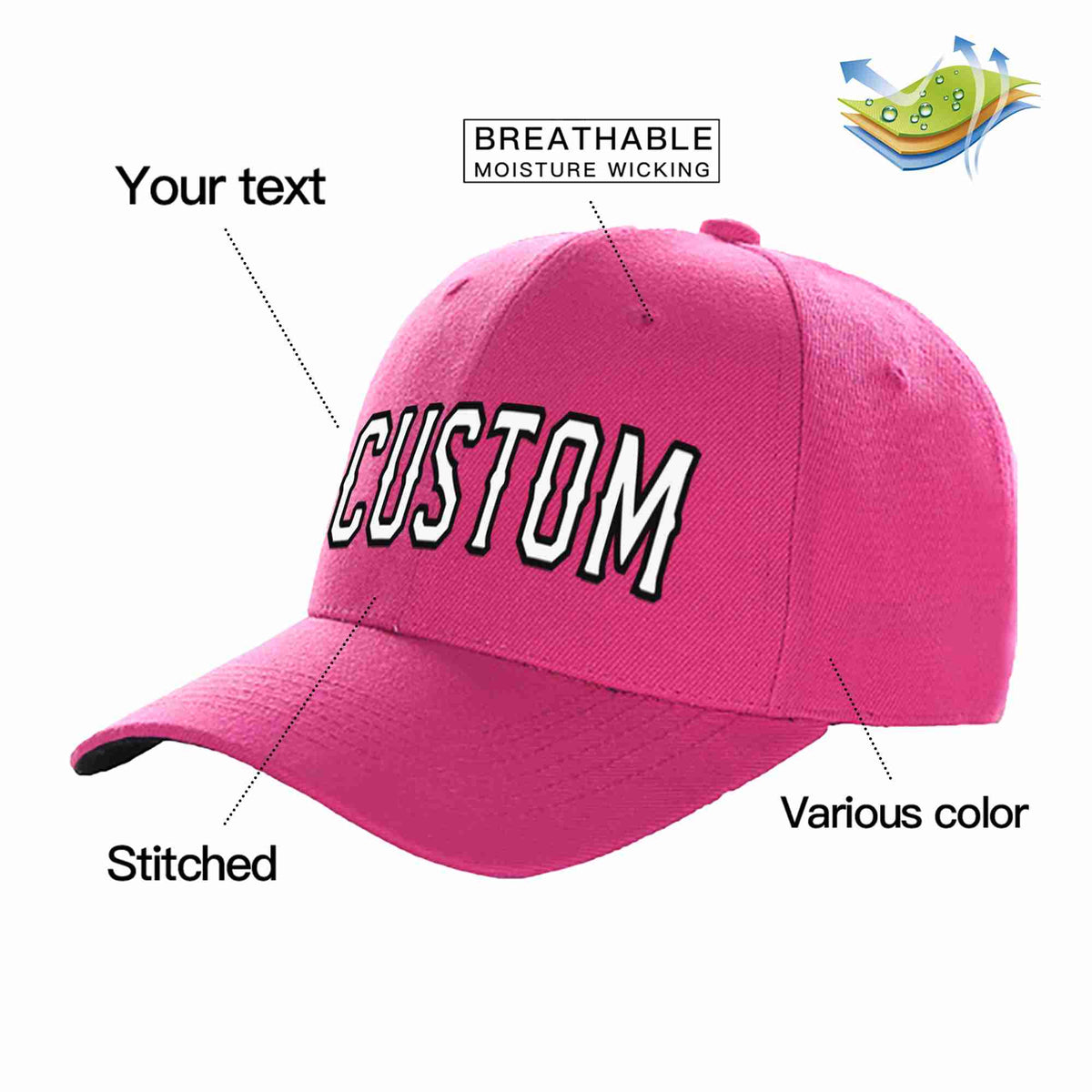 Custom Rose Red White-Black Curved Eaves Sport Baseball Cap Design for Men/Women/Youth