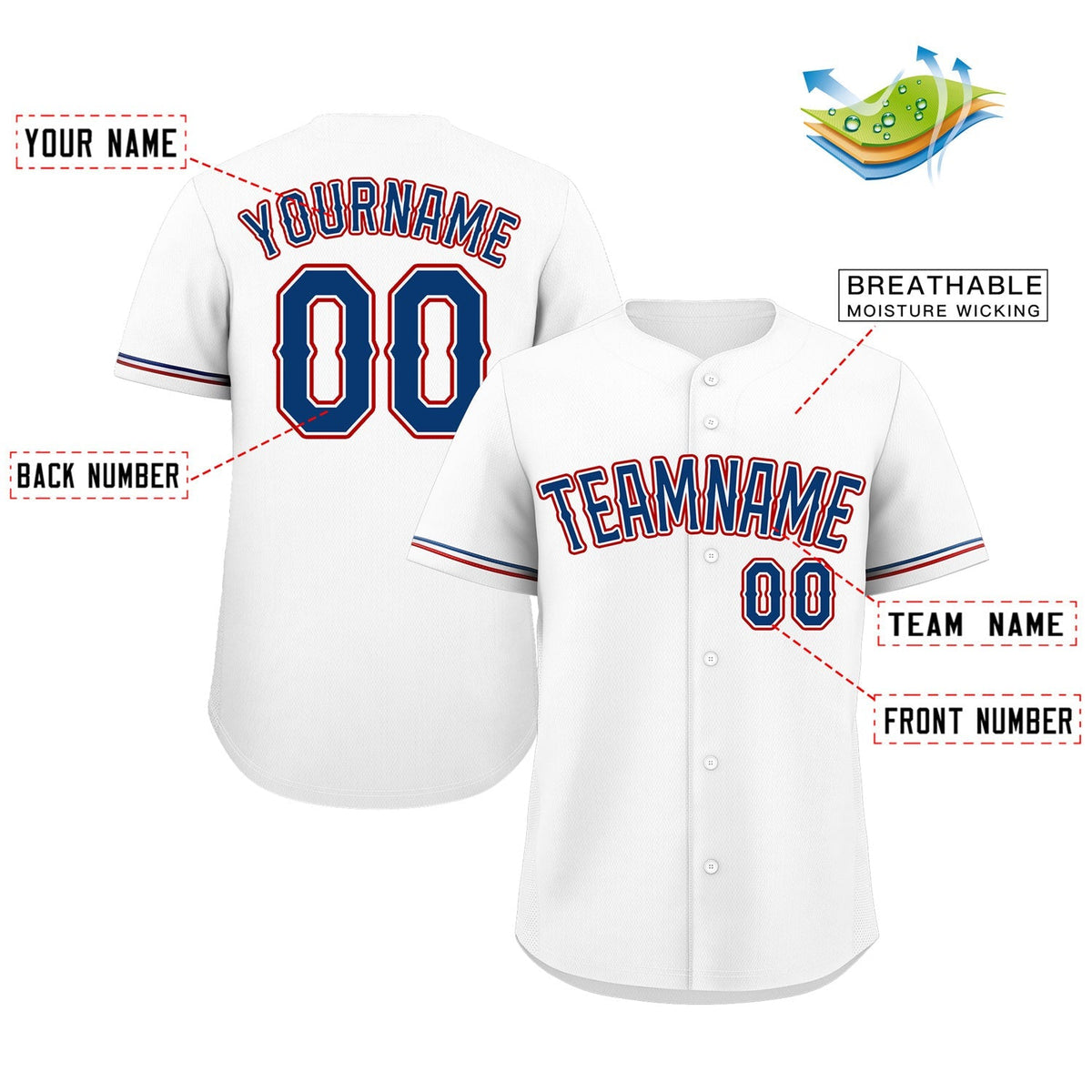 Custom White Royal-Red Classic Style Authentic Baseball Jersey