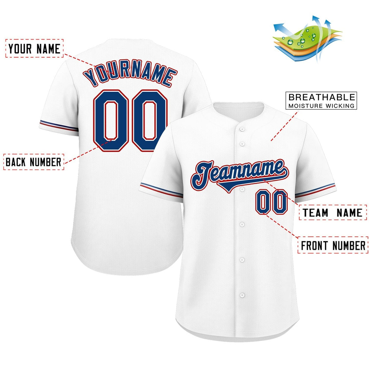 Custom White Royal-Red Classic Style Authentic Baseball Jersey