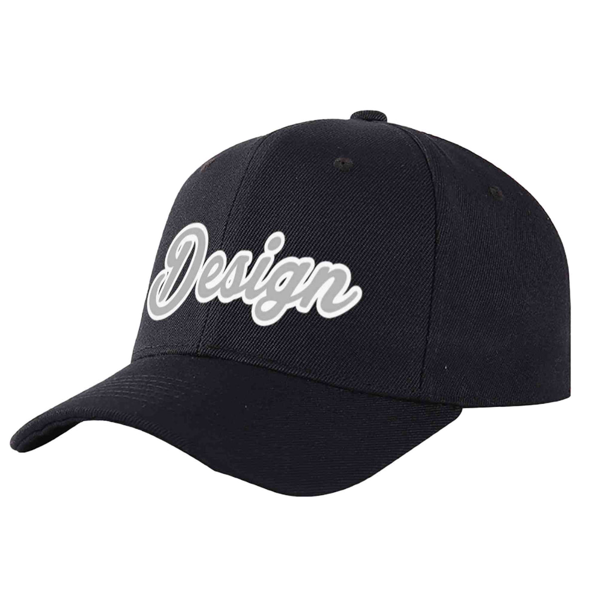 Custom Black Gray-White Curved Eaves Sport Design Baseball Cap