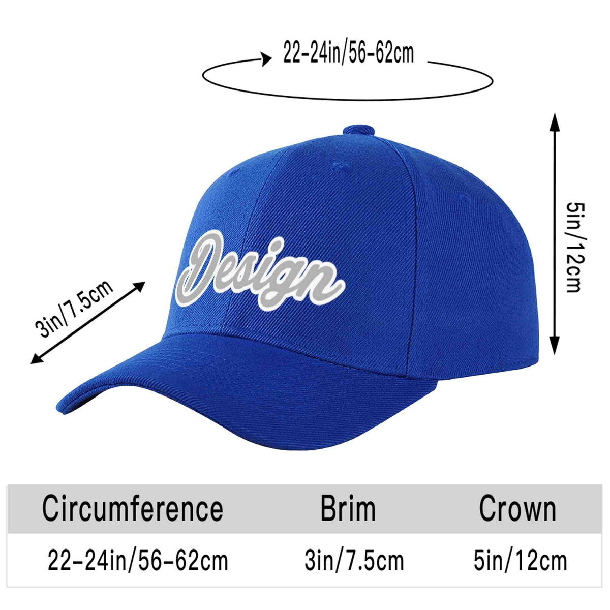 Custom Royal Gray-White Curved Eaves Sport Design Baseball Cap