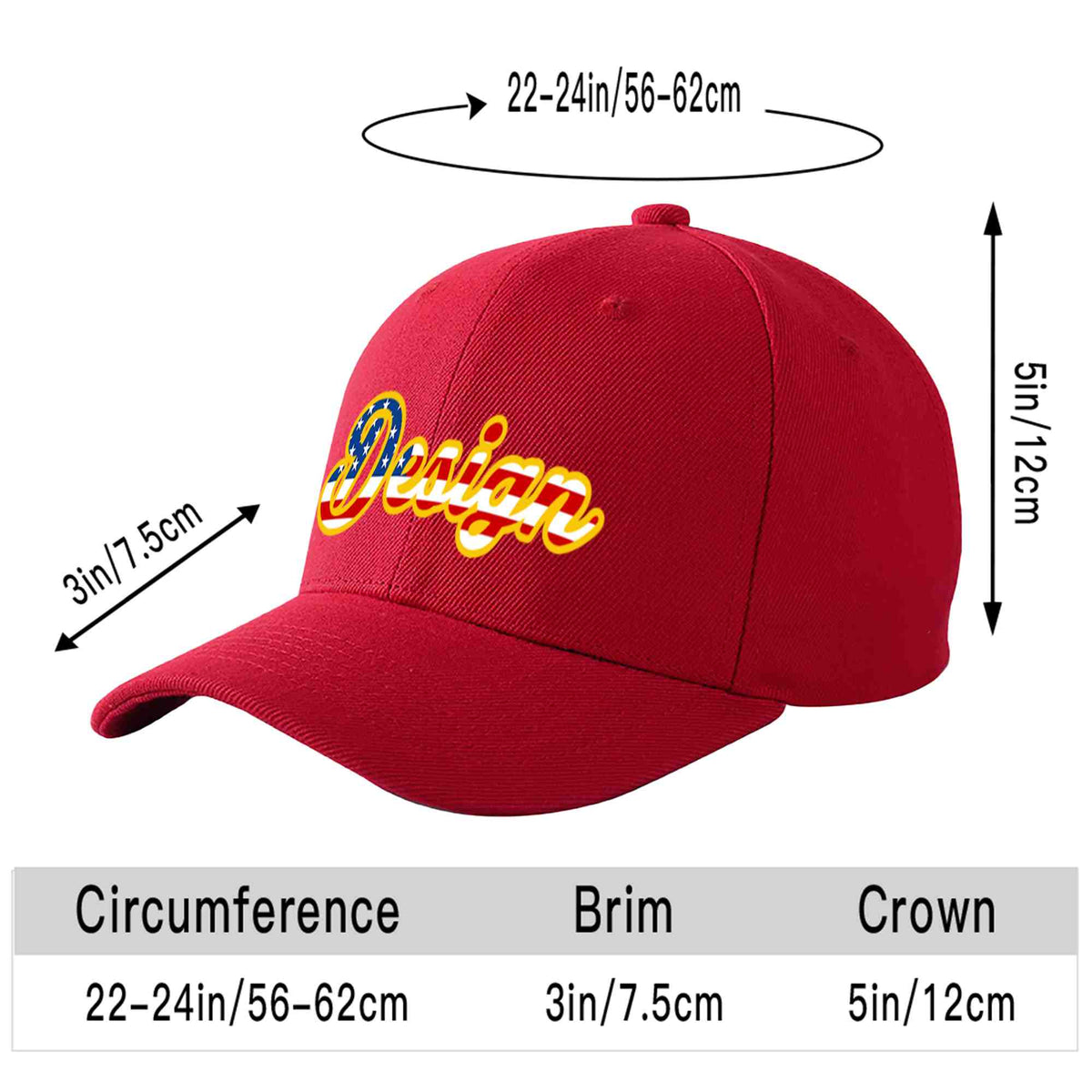 Custom Red Vintage USA Flag-Gold Curved Eaves Sport Design Baseball Cap