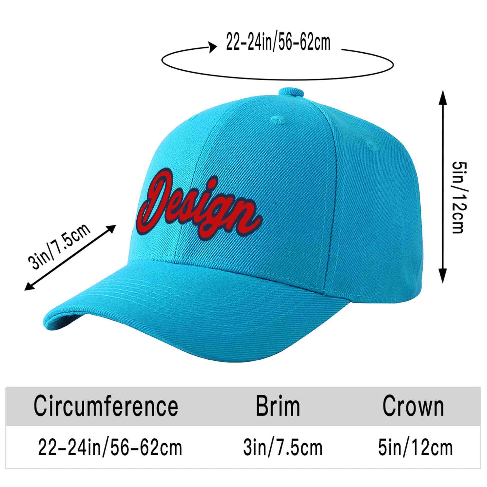 Custom Aqua Red-Navy Curved Eaves Sport Design Baseball Cap