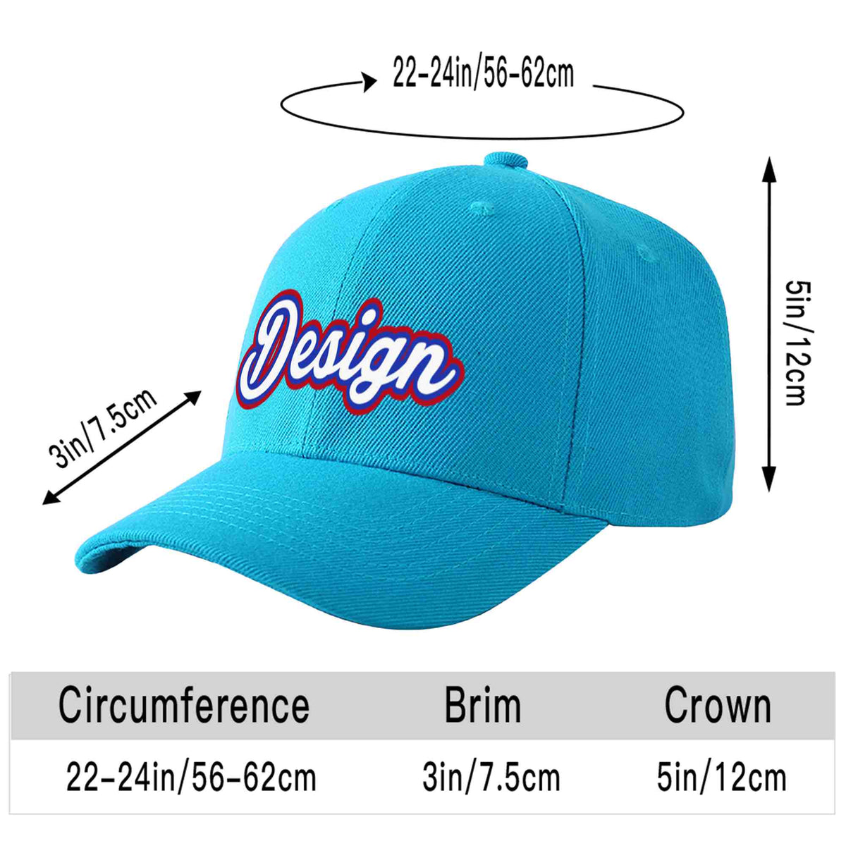 Custom Aqua White-Royal Curved Eaves Sport Design Baseball Cap