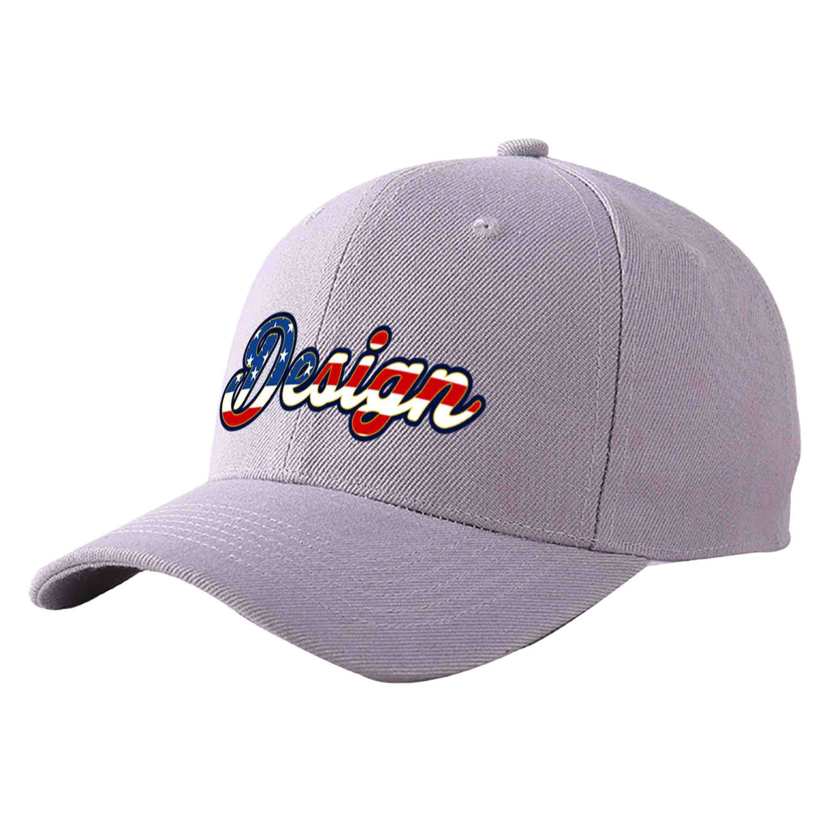 Custom Gray Vintage USA Flag-Gold Curved Eaves Sport Design Baseball Cap