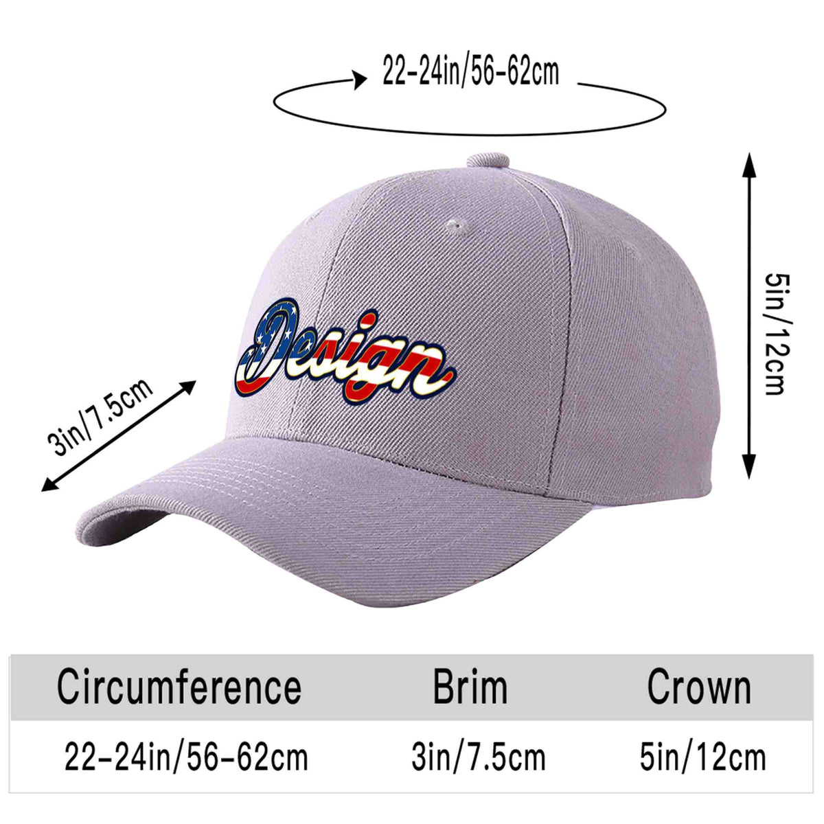 Custom Gray Vintage USA Flag-Gold Curved Eaves Sport Design Baseball Cap