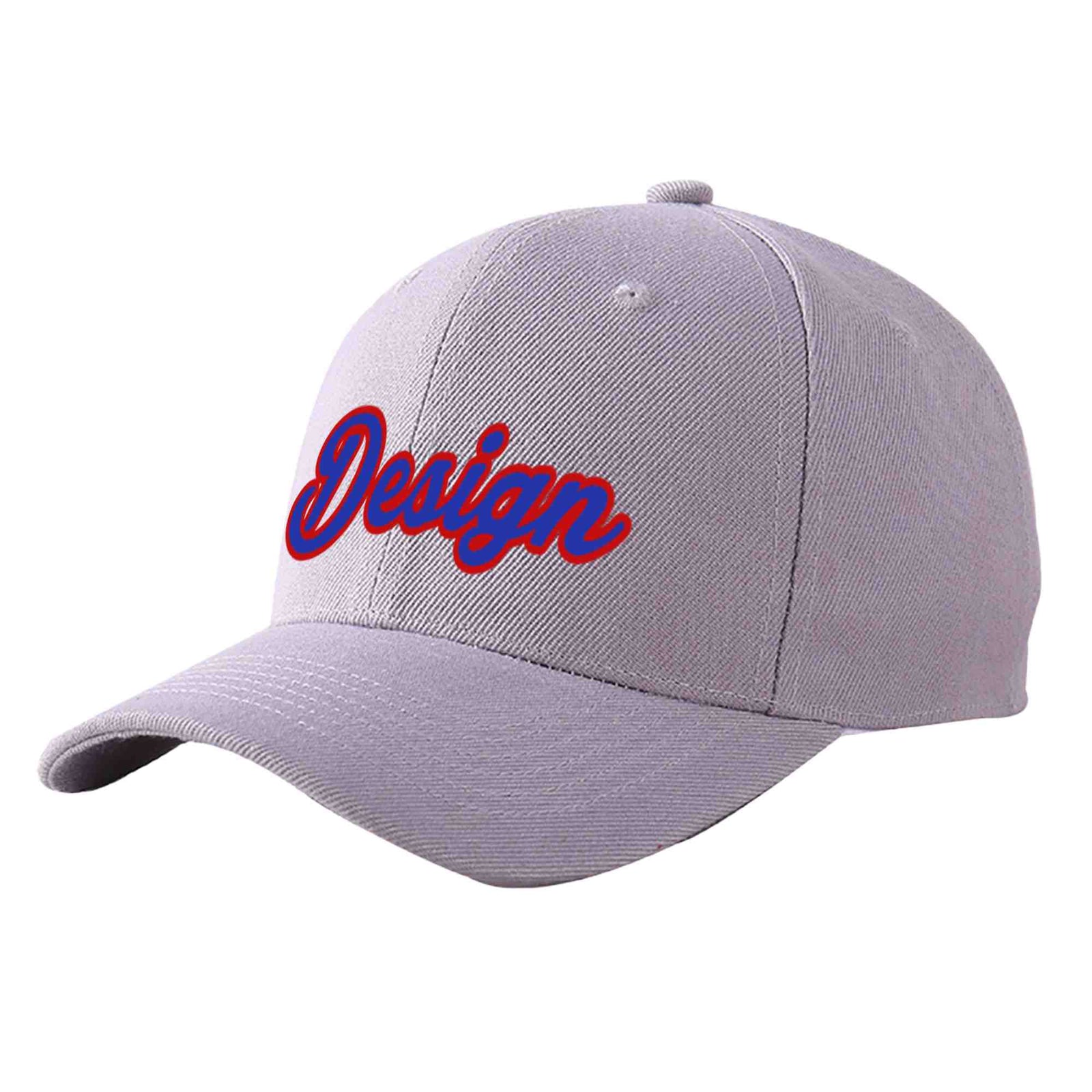 Custom Gray Royal-Red Curved Eaves Sport Design Baseball Cap