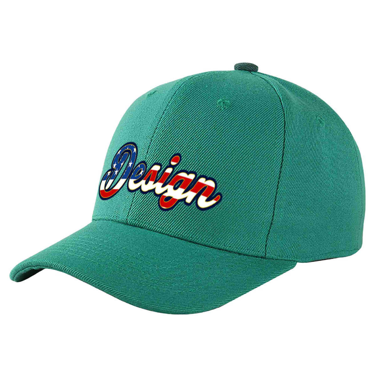 Custom Light Green Vintage USA Flag-Gold Curved Eaves Sport Design Baseball Cap