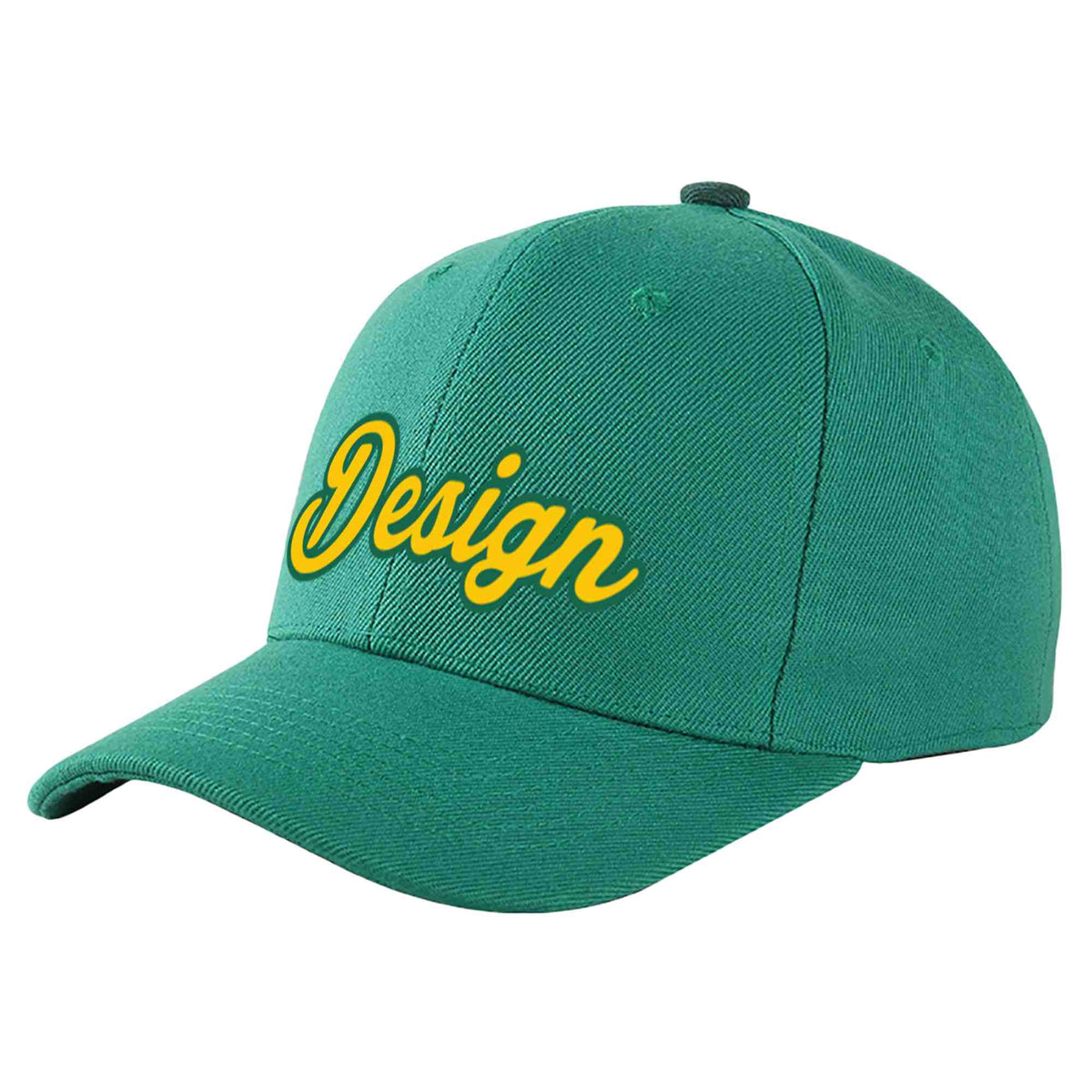 Custom Light Green Gold-Kelly Green Curved Eaves Sport Design Baseball Cap
