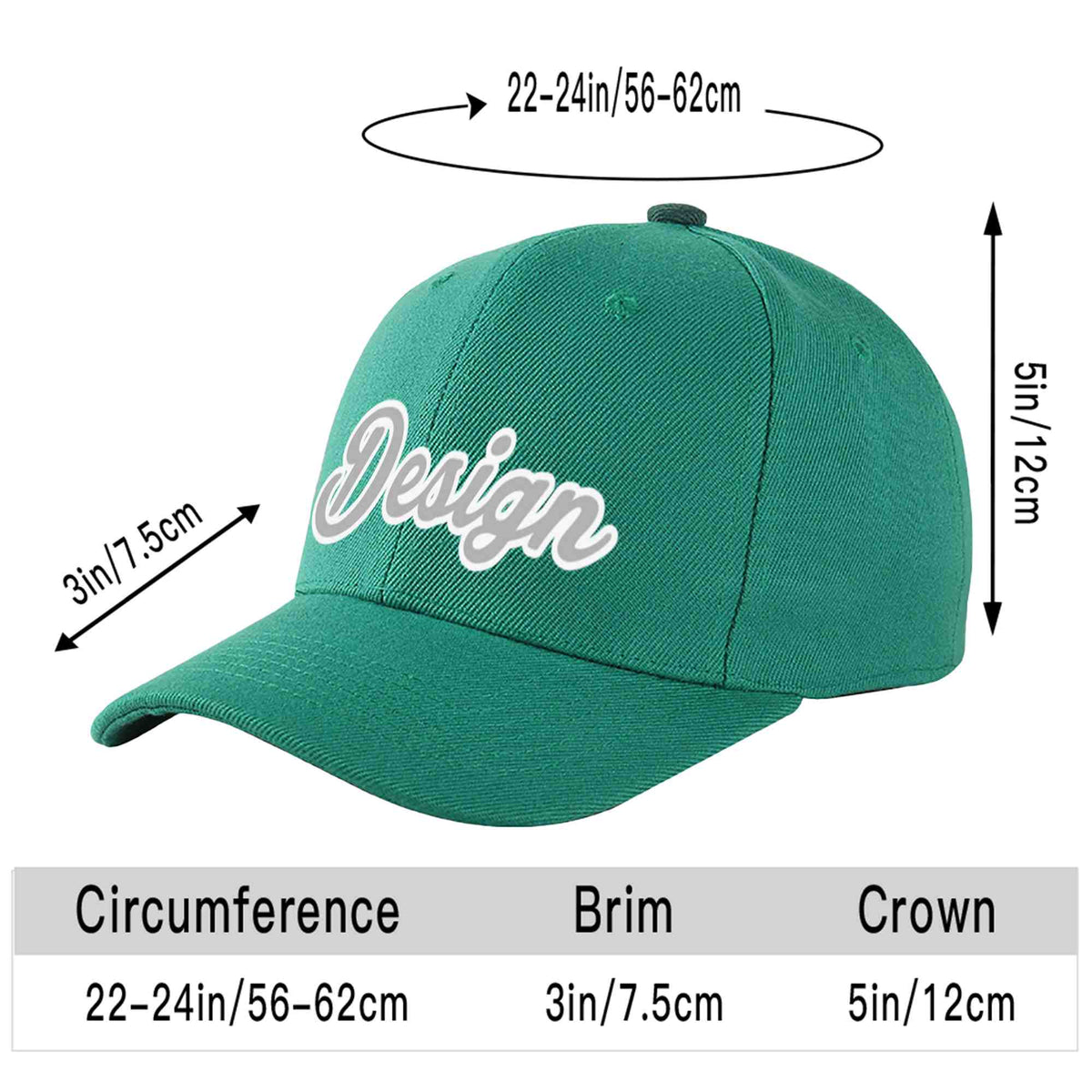 Custom Light Green Gray-White Curved Eaves Sport Design Baseball Cap