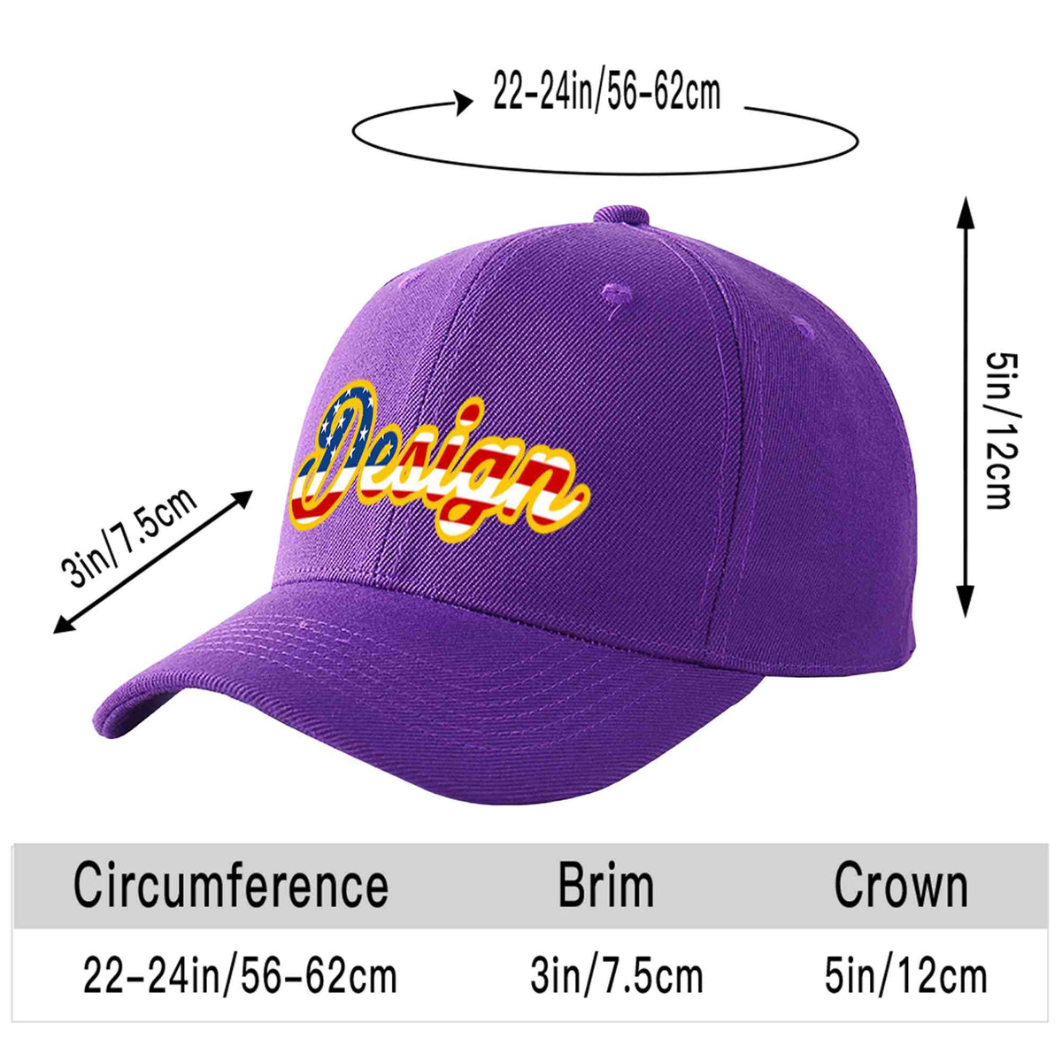 Custom Purple Vintage USA Flag-Gold Curved Eaves Sport Design Baseball Cap