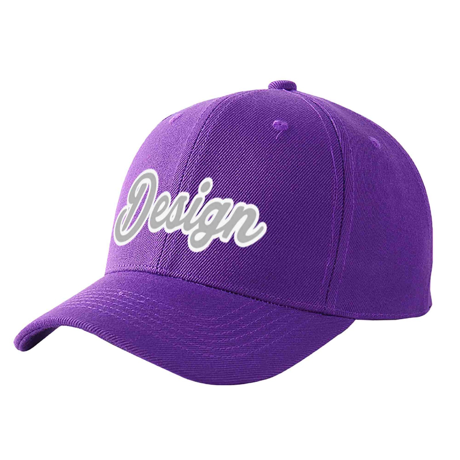 Custom Purple Gray-White Curved Eaves Sport Design Baseball Cap