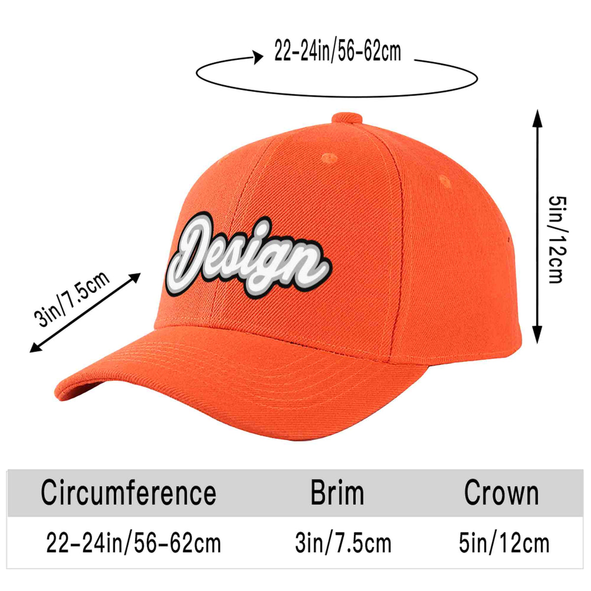 Custom Tangerine White-Gray Curved Eaves Sport Design Baseball Cap