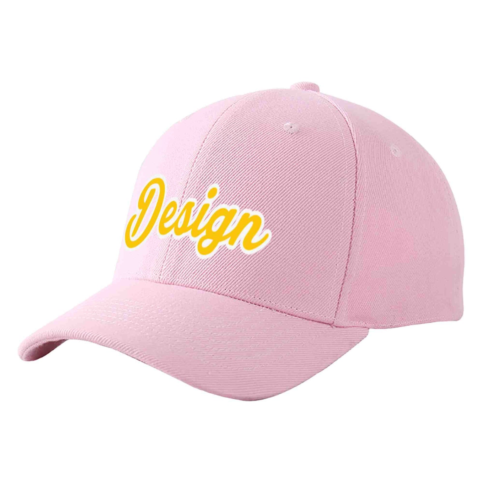Custom Pink Gold-White Curved Eaves Sport Design Baseball Cap