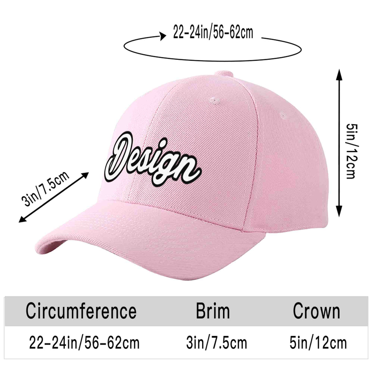 Custom Pink White-Black Curved Eaves Sport Design Baseball Cap