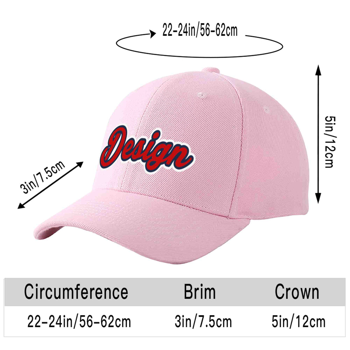 Custom Pink Red-Navy Curved Eaves Sport Design Baseball Cap