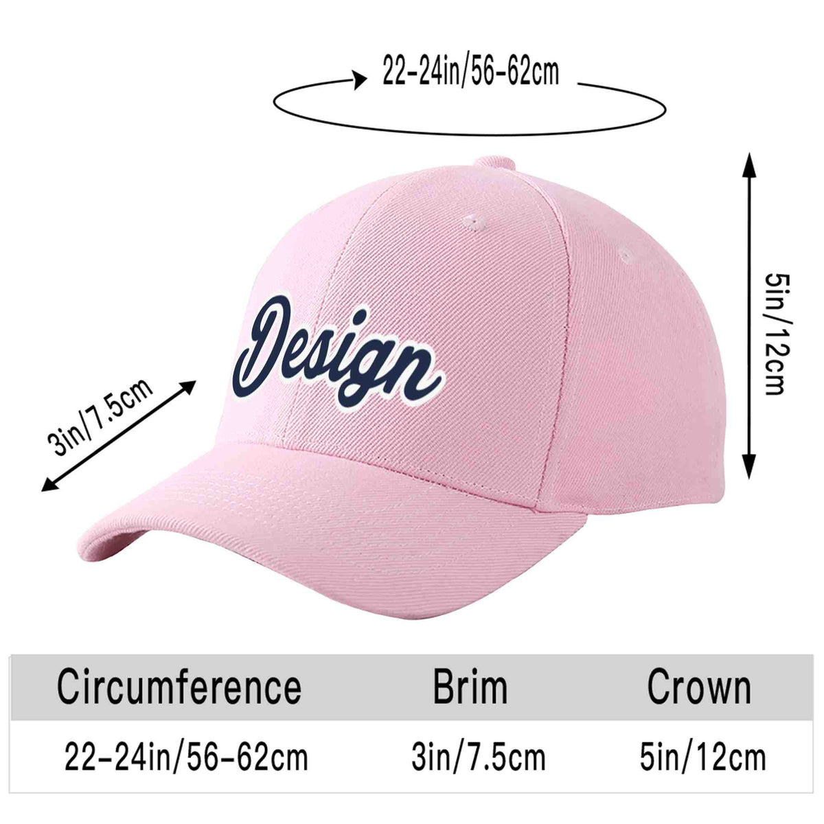 Custom Pink Navy-White Curved Eaves Sport Design Baseball Cap