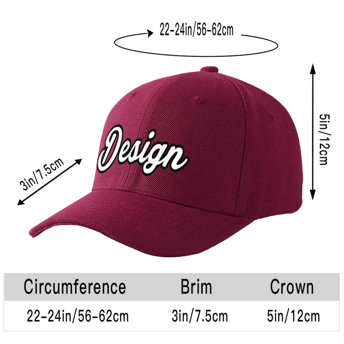 Custom Red Wine White-Black Curved Eaves Sport Design Baseball Cap