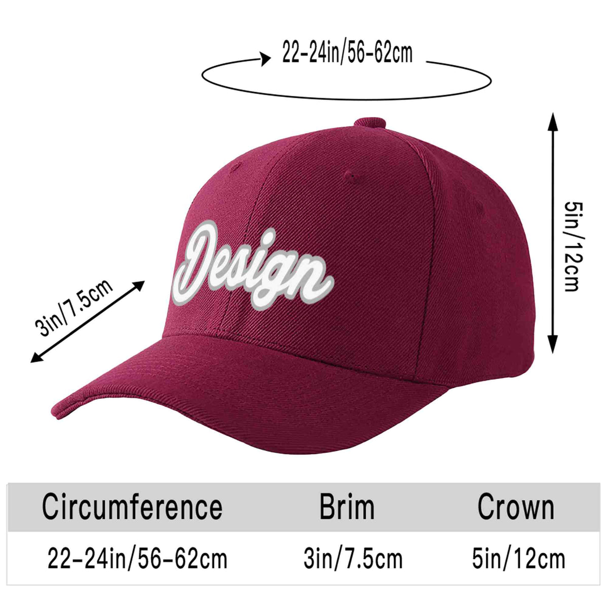 Custom Red Wine White-Gray Curved Eaves Sport Design Baseball Cap