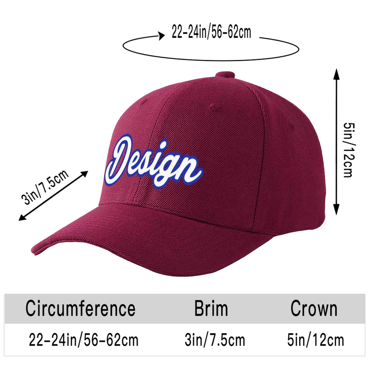Custom Red Wine White-Royal Curved Eaves Sport Design Baseball Cap