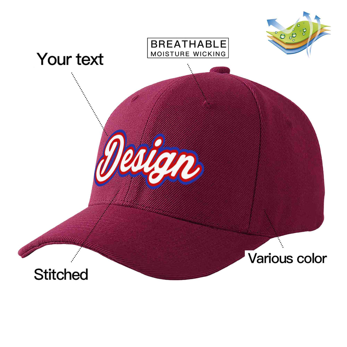 Custom Red Wine White-Red Curved Eaves Sport Design Baseball Cap
