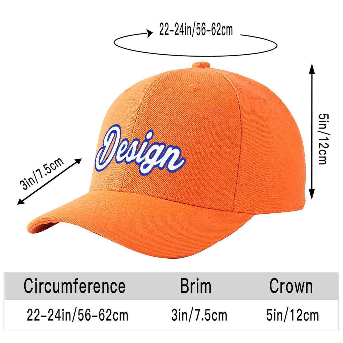 Custom Orange White-Royal Curved Eaves Sport Design Baseball Cap