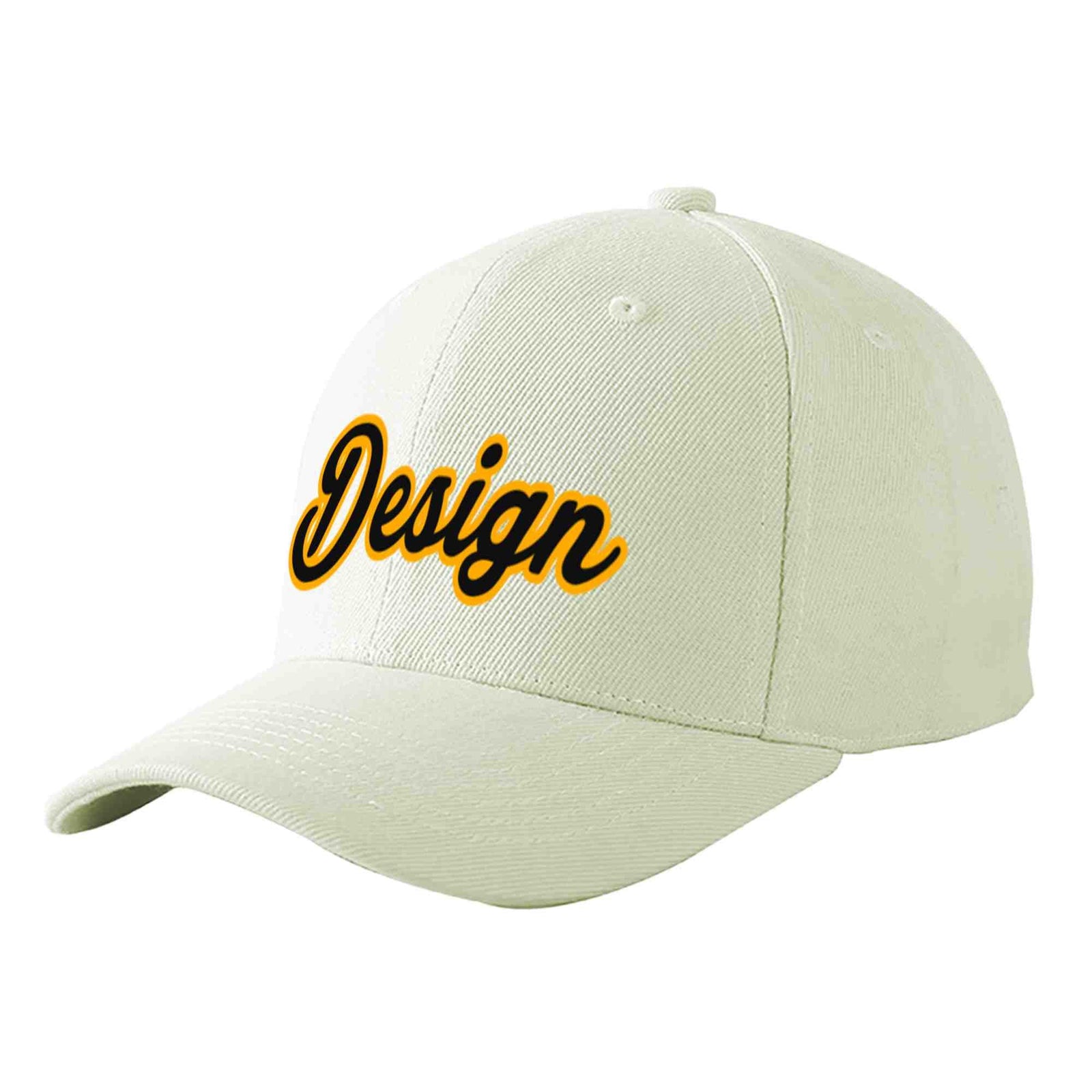 Custom Cream Black-Yellow Curved Eaves Sport Design Baseball Cap